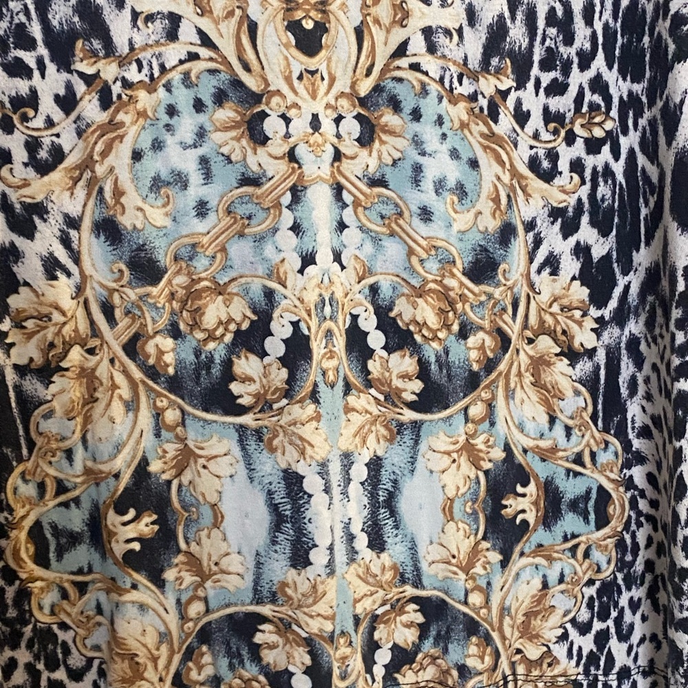 Chico’s Womens Tunic Blouse Size 1 Leopard Gold Chain & Teal Print  Bust 40” - Picture 4 of 5